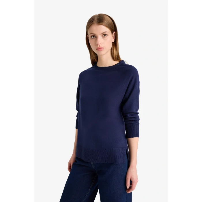 Defacto I6913AZNV131 Lacivert Relax Fit Bisiklet Yaka Basic Düz Triko Kazak