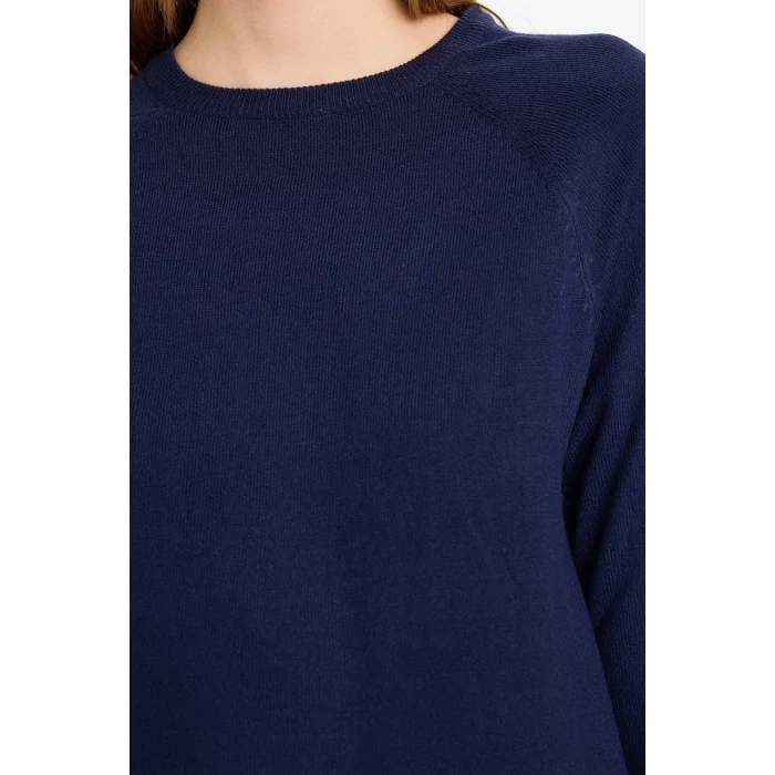 Defacto I6913AZNV131 Lacivert Relax Fit Bisiklet Yaka Basic Düz Triko Kazak