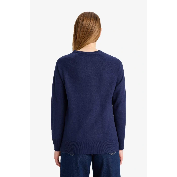 Defacto I6913AZNV131 Lacivert Relax Fit Bisiklet Yaka Basic Düz Triko Kazak