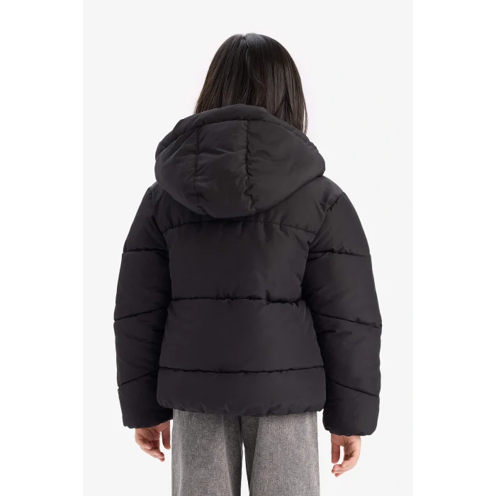 Defacto C5389A8BK27 Siyah Kız Çocuk Su Geçirmez Kapüşonlu Fermuarlı Şişme Mont