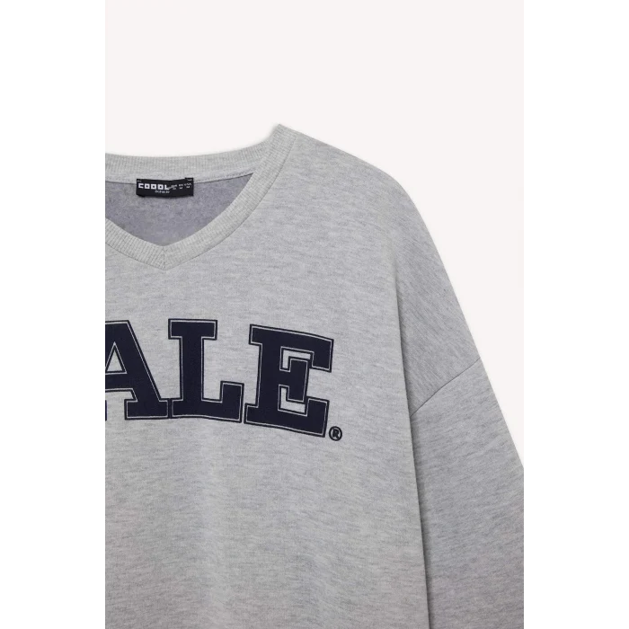 Defacto F9527AXGR210 Gri Coool Yale University Oversize Geniş Kalıp Bisiklet Yaka Sweatshirt