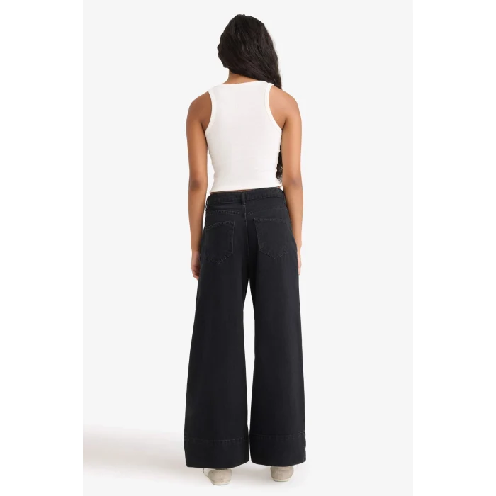 Defacto F2940AXNM40 Siyah Kısa Geniş Paça Yüksek Bel Bilek Boy Jean Pantolon