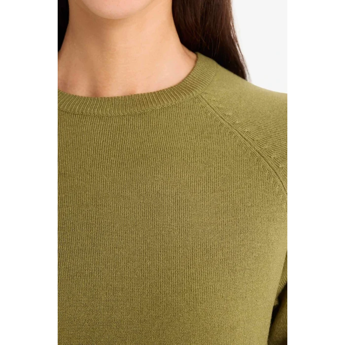 Defacto I6913AZKH463 Haki Relax Fit Bisiklet Yaka Basic Düz Triko Kazak