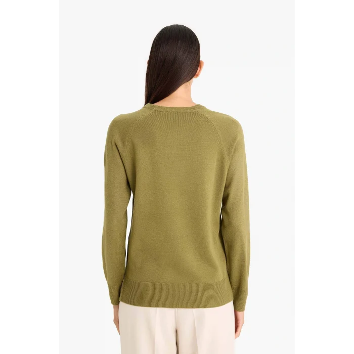 Defacto I6913AZKH463 Haki Relax Fit Bisiklet Yaka Basic Düz Triko Kazak