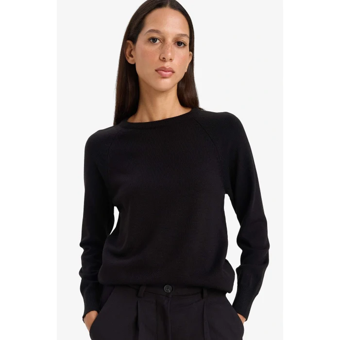 Defacto I6913AZBK81 Siyah Relax Fit Bisiklet Yaka Basic Düz Triko Kazak