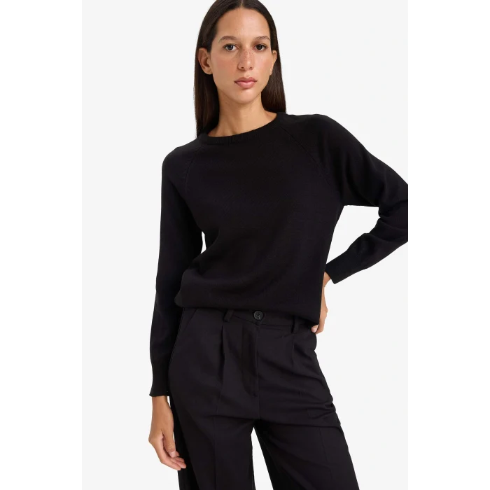 Defacto I6913AZBK81 Siyah Relax Fit Bisiklet Yaka Basic Düz Triko Kazak