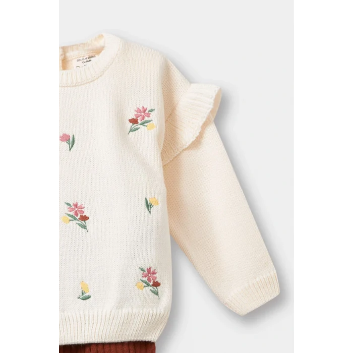 Defacto F2661A5ER134 Ekru Kız Bebek 2li Takım Çiçekli Desenli Sweatshirt Tayt