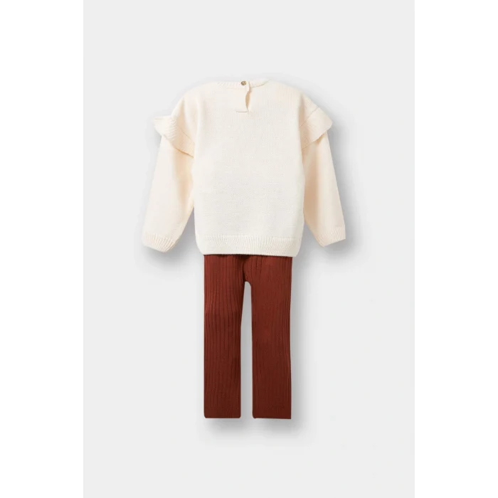 Defacto F2661A5ER134 Ekru Kız Bebek 2li Takım Çiçekli Desenli Sweatshirt Tayt