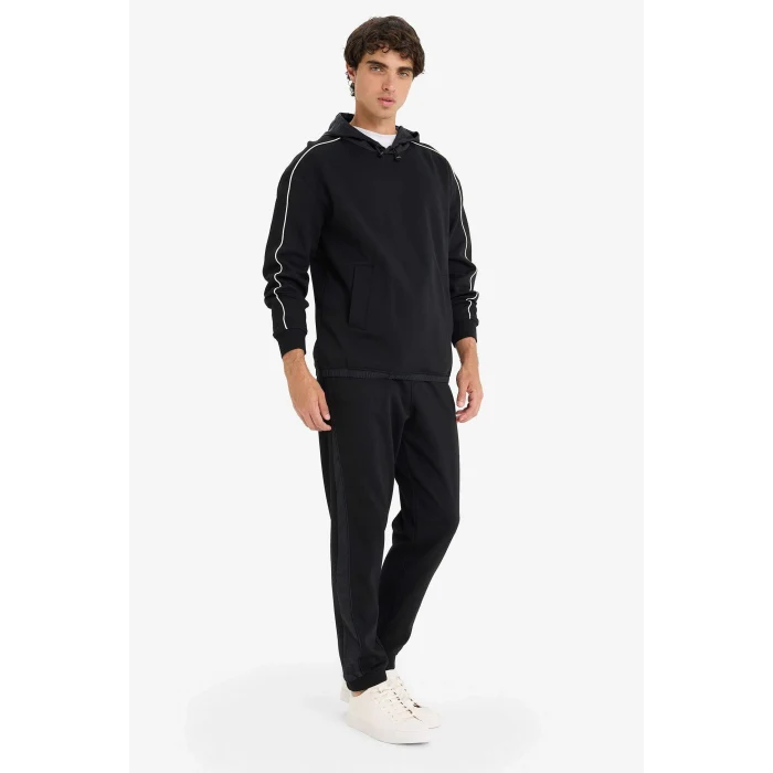 Defacto E9330AXBK81 Siyah Boxy Fit Kapüşonlu Baskılı Sweatshirt