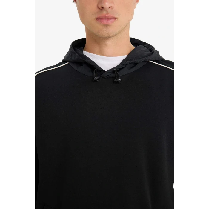 Defacto E9330AXBK81 Siyah Boxy Fit Kapüşonlu Baskılı Sweatshirt