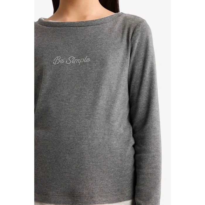 Defacto G0119A8AR84 Antrasit Kız Çocuk 2li Takım Baskılı Uzun Kollu Tişört Eşofman Altı