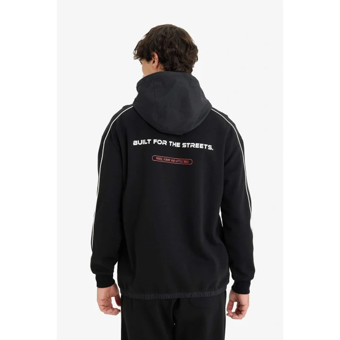 Defacto E9330AXBK81 Siyah Boxy Fit Kapüşonlu Baskılı Sweatshirt