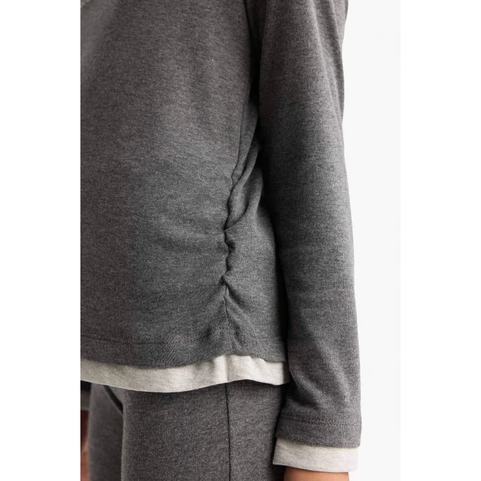 Defacto G0119A8AR84 Antrasit Kız Çocuk 2li Takım Baskılı Uzun Kollu Tişört Eşofman Altı