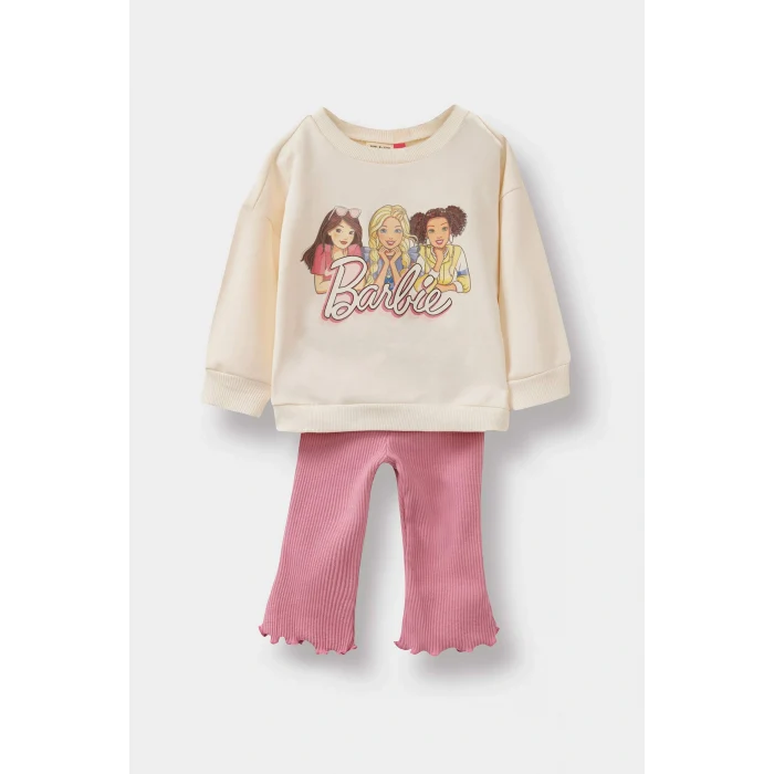 Defacto F0528A5PN161 Pembe Kız Bebek Barbie 2li Takım Sweatshirt Tayt