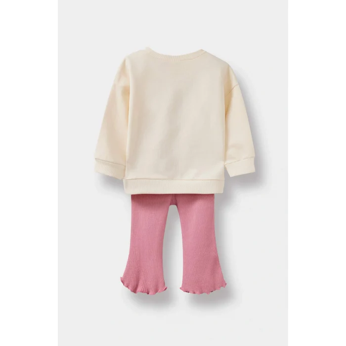 Defacto F0528A5PN161 Pembe Kız Bebek Barbie 2li Takım Sweatshirt Tayt