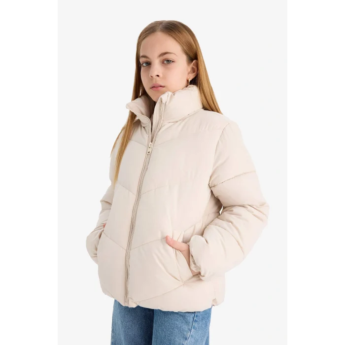 Defacto C5391A8ER37 Ekru Kız Çocuk Su Geçirmez Polar Astarlı Fermuarlı Şişme Mont