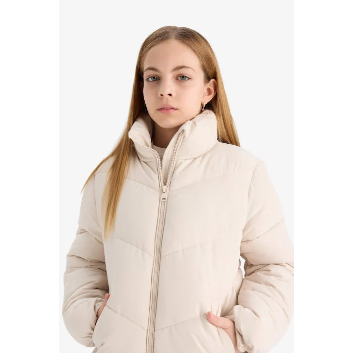 Defacto C5391A8ER37 Ekru Kız Çocuk Su Geçirmez Polar Astarlı Fermuarlı Şişme Mont