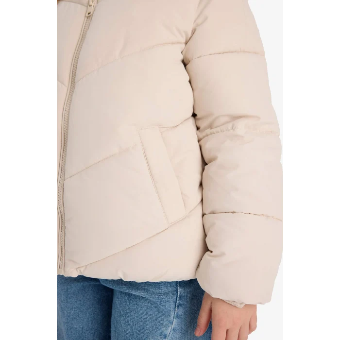 Defacto C5391A8ER37 Ekru Kız Çocuk Su Geçirmez Polar Astarlı Fermuarlı Şişme Mont