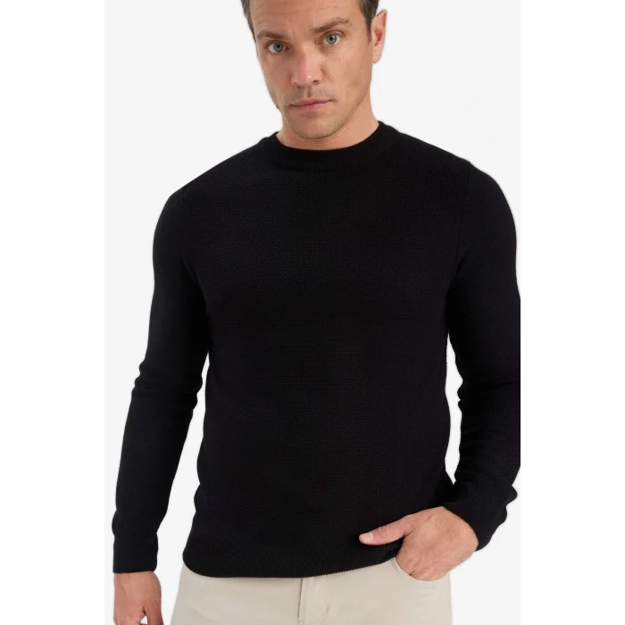 Defacto F1777AXBK81 Siyah Standart Fit Bisiklet Yaka Basic Dokulu Triko Kazak