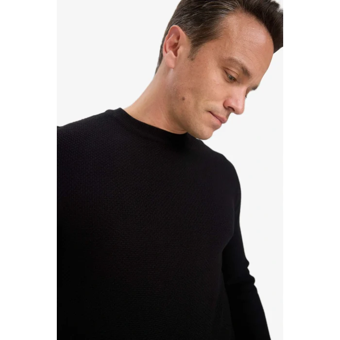 Defacto F1777AXBK81 Siyah Standart Fit Bisiklet Yaka Basic Dokulu Triko Kazak