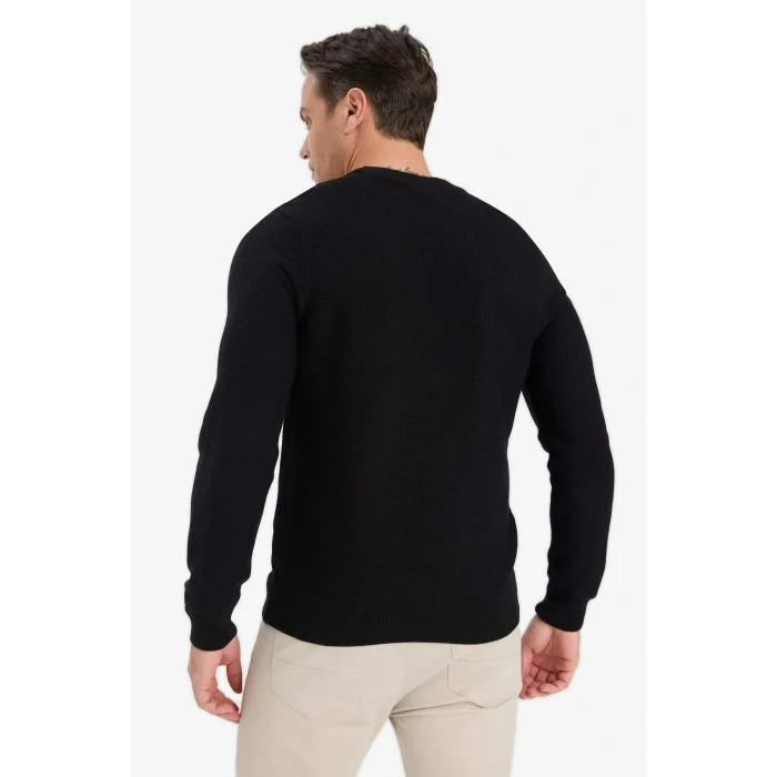 Defacto F1777AXBK81 Siyah Standart Fit Bisiklet Yaka Basic Dokulu Triko Kazak