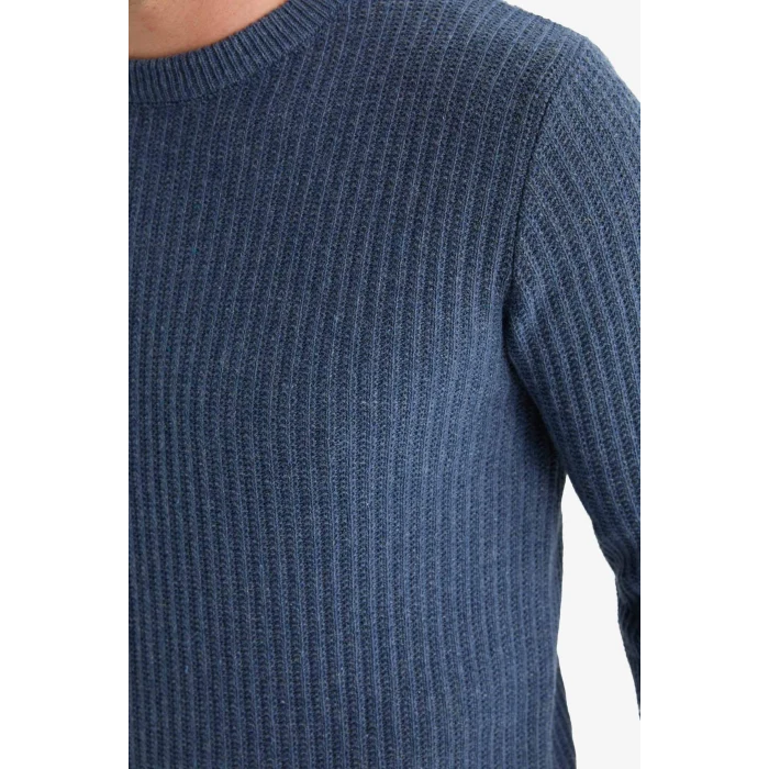 Defacto E0811AXIN34 İndigo Standart Fit Bisiklet Yaka Basic Dokulu Triko Kazak