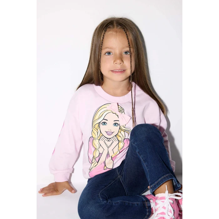 Defacto F4979A5PN633 Pembe Kız Bebek Barbie Bisiklet Yaka Sweatshirt