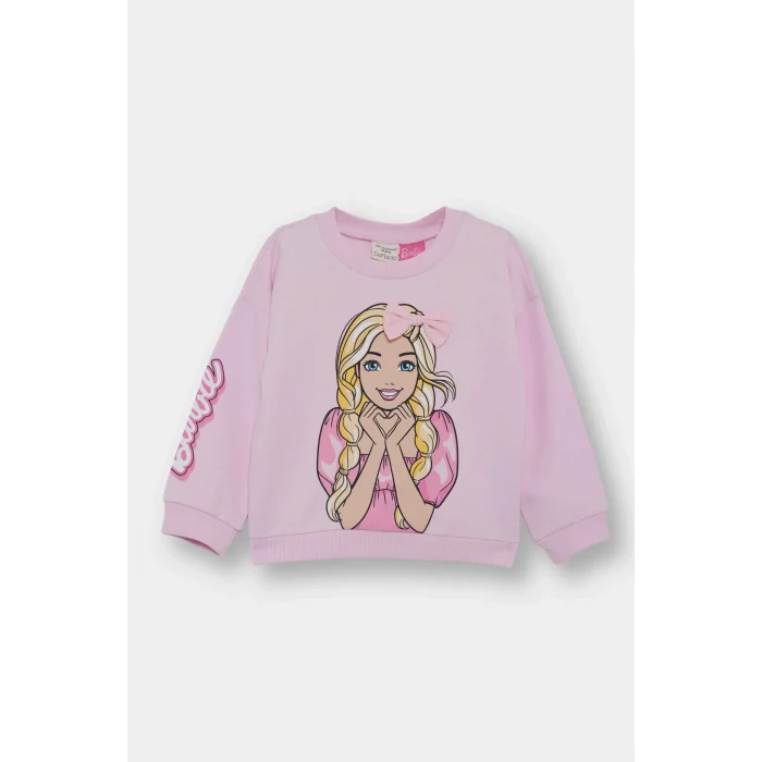 Defacto F4979A5PN633 Pembe Kız Bebek Barbie Bisiklet Yaka Sweatshirt