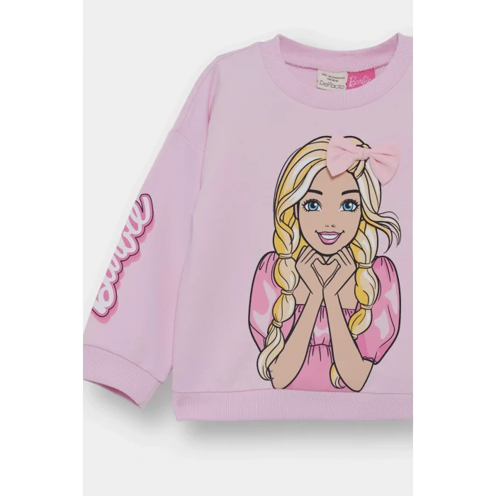 Defacto F4979A5PN633 Pembe Kız Bebek Barbie Bisiklet Yaka Sweatshirt