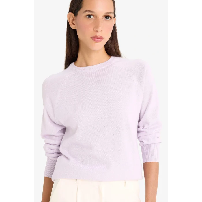 Defacto I6913AZPR462 Mor Relax Fit Bisiklet Yaka Basic Düz Triko Kazak