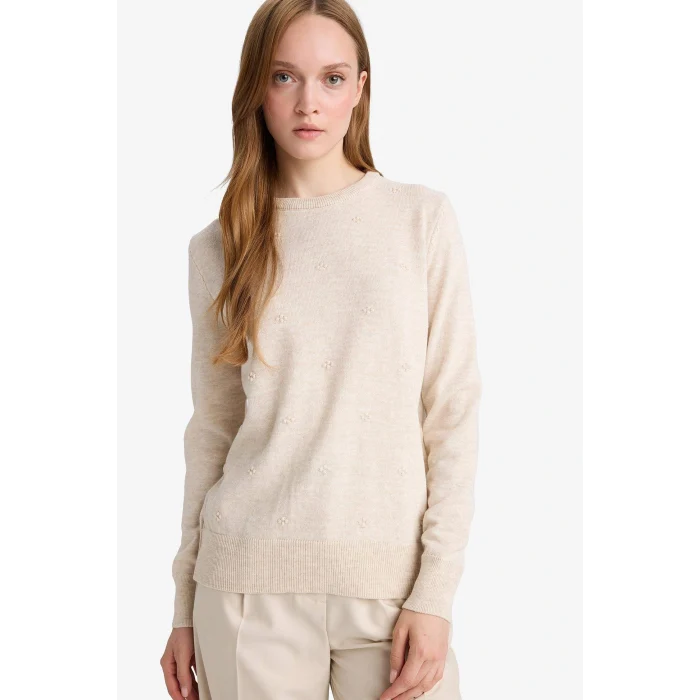 Defacto F4084AXBG300 Bej Regular Fit Bisiklet Yaka Triko Kazak