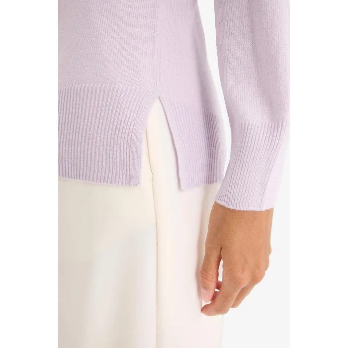 Defacto I6913AZPR462 Mor Relax Fit Bisiklet Yaka Basic Düz Triko Kazak