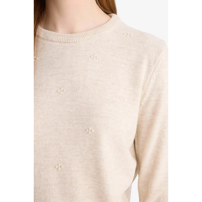 Defacto F4084AXBG300 Bej Regular Fit Bisiklet Yaka Triko Kazak