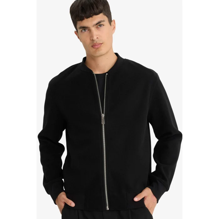 Defacto F3576AXBK81 Siyah Relax Fit Kolej Yaka Fermuarlı Bomber Hırka