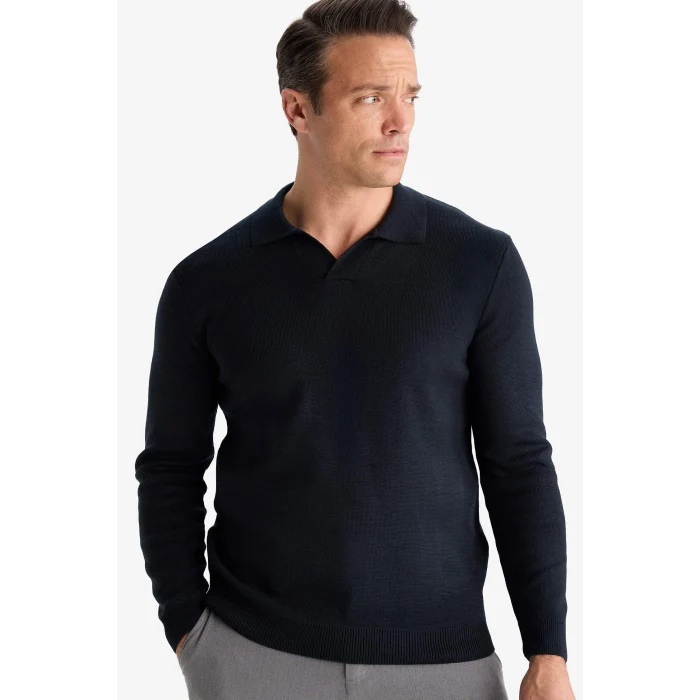 Defacto D4046AXNV64 Lacivert Standart Fit Polo Yaka Triko Kazak