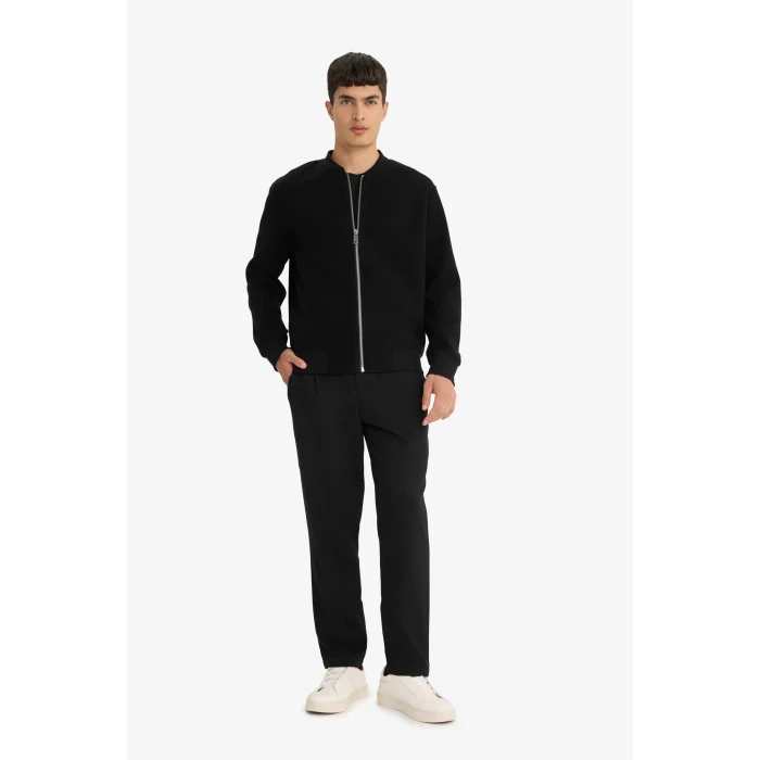 Defacto F3576AXBK81 Siyah Relax Fit Kolej Yaka Fermuarlı Bomber Hırka