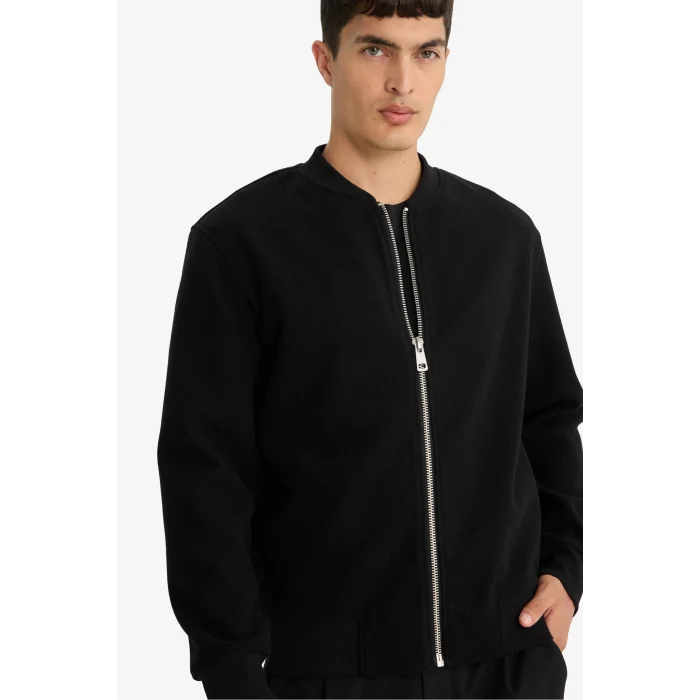 Defacto F3576AXBK81 Siyah Relax Fit Kolej Yaka Fermuarlı Bomber Hırka