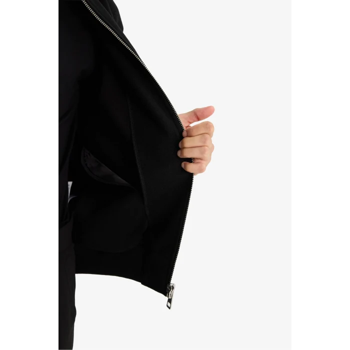 Defacto F3576AXBK81 Siyah Relax Fit Kolej Yaka Fermuarlı Bomber Hırka