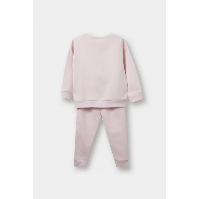 Defacto F0541A5PN38 Pembe Kız Bebek 2li Takım Unicorn Baskılı İçi Yumuşak Tüylü Sweatshirt Eşofman Altı