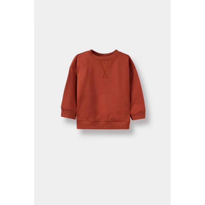 Defacto A7343A5OG185 Turuncu Erkek Bebek Bisiklet Yaka Basic Düz Sweatshirt