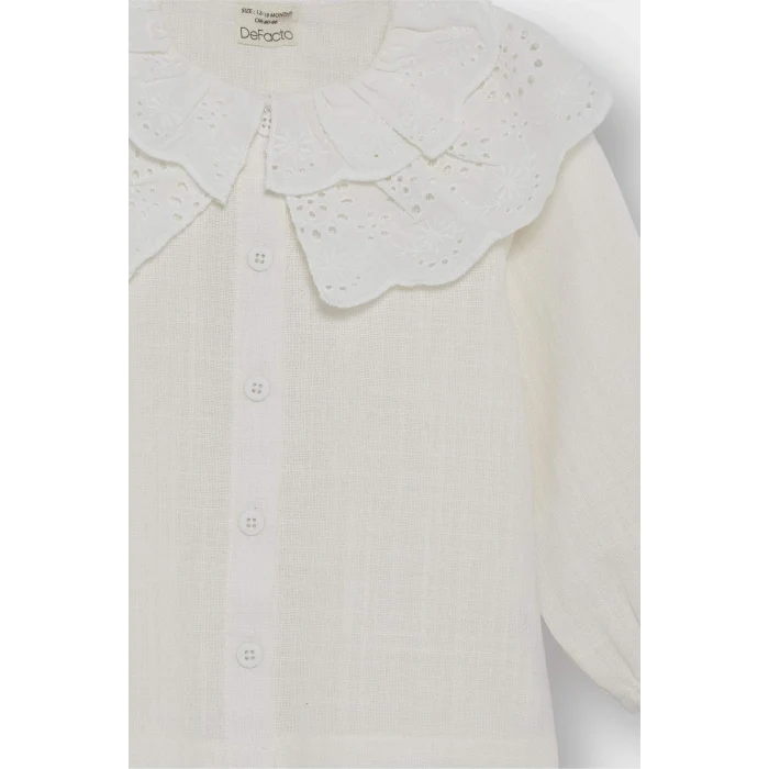 Defacto F9519A5ER105 Ekru Kız Bebek Büyük Yaka Twill Uzun Kollu Gömlek