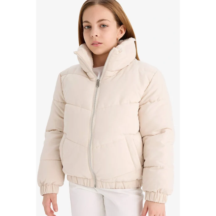 Defacto C5390A8ER37 Ekru Kız Çocuk Pelüş Astar Fermuarlı Şişme Mont