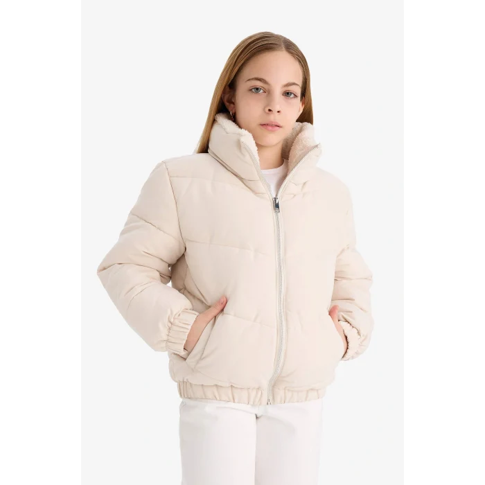 Defacto C5390A8ER37 Ekru Kız Çocuk Pelüş Astar Fermuarlı Şişme Mont