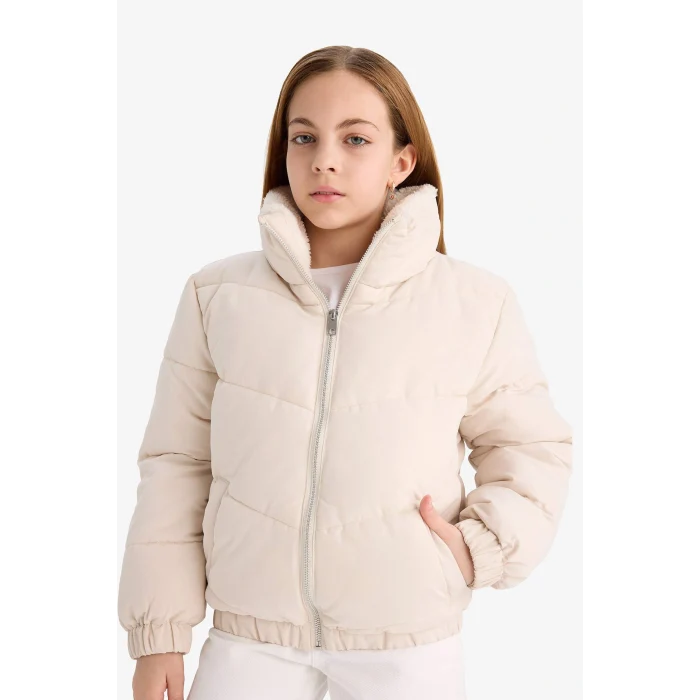 Defacto C5390A8ER37 Ekru Kız Çocuk Pelüş Astar Fermuarlı Şişme Mont