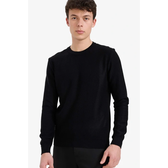 Defacto C9618AXBK27 Siyah Standart Fit Bisiklet Yaka Triko Kazak