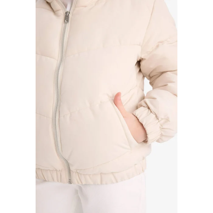 Defacto C5390A8ER37 Ekru Kız Çocuk Pelüş Astar Fermuarlı Şişme Mont