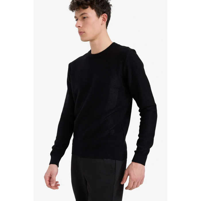 Defacto C9618AXBK27 Siyah Standart Fit Bisiklet Yaka Triko Kazak