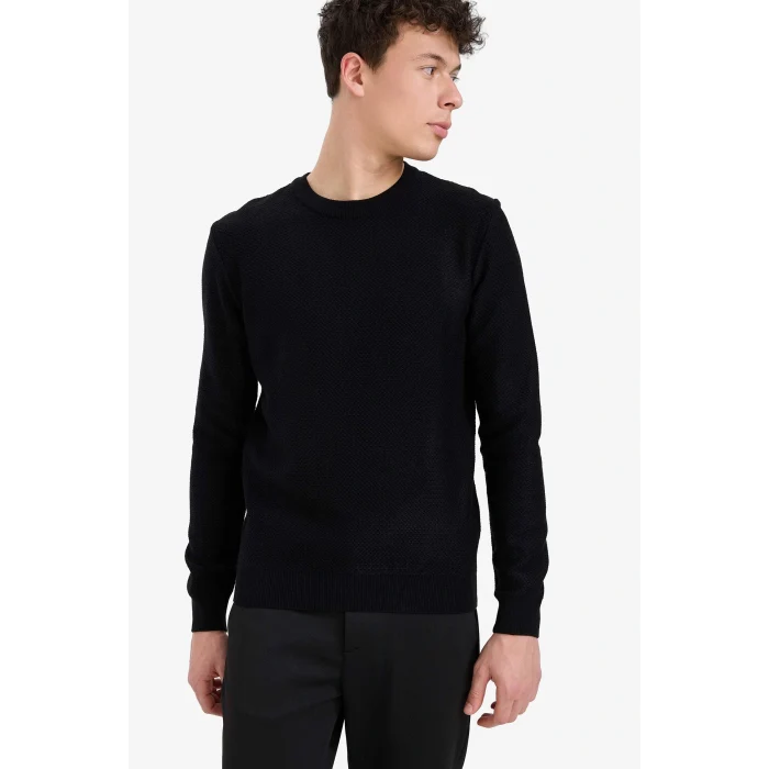 Defacto C9618AXBK27 Siyah Standart Fit Bisiklet Yaka Triko Kazak