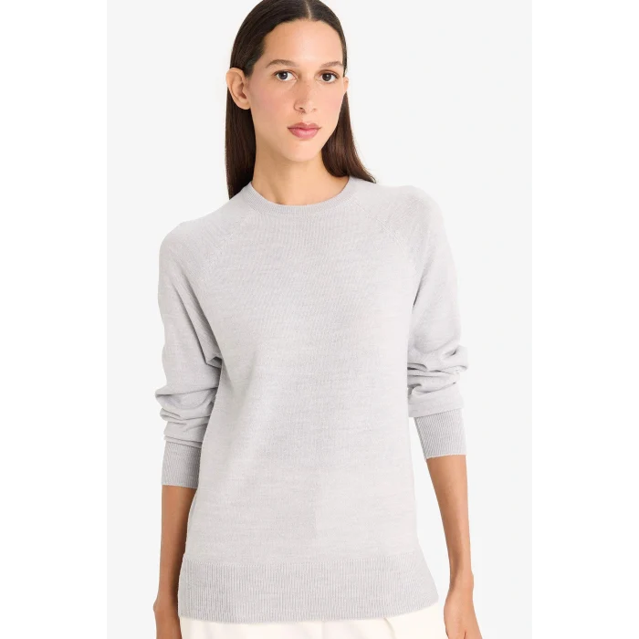 Defacto I6913AZGR456 Gri Relax Fit Bisiklet Yaka Basic Düz Triko Kazak