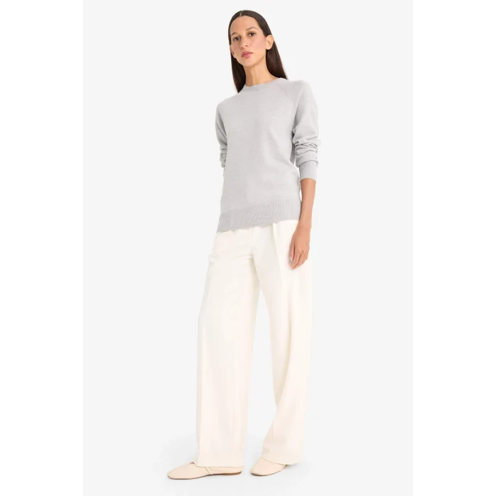 Defacto I6913AZGR456 Gri Relax Fit Bisiklet Yaka Basic Düz Triko Kazak